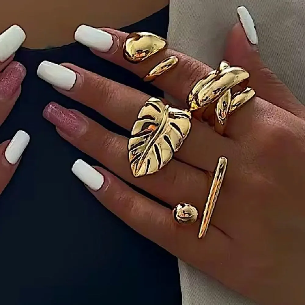 Gold Feather Leaf Leaves Ring Adjustable Stainless Steel Gold Plated